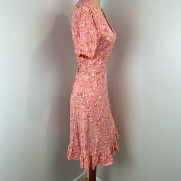 Part Two 2 Women’s 40 US Medium Pink Floral Short Sleeve Wrap Midi Dress Summer - Picture 4 of 14